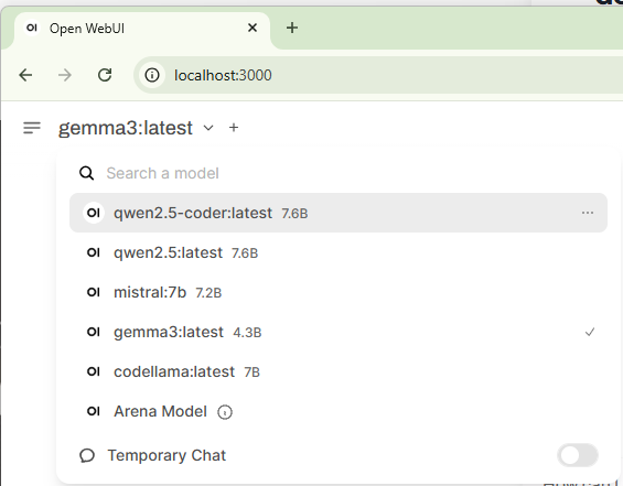 Open WebUI models list