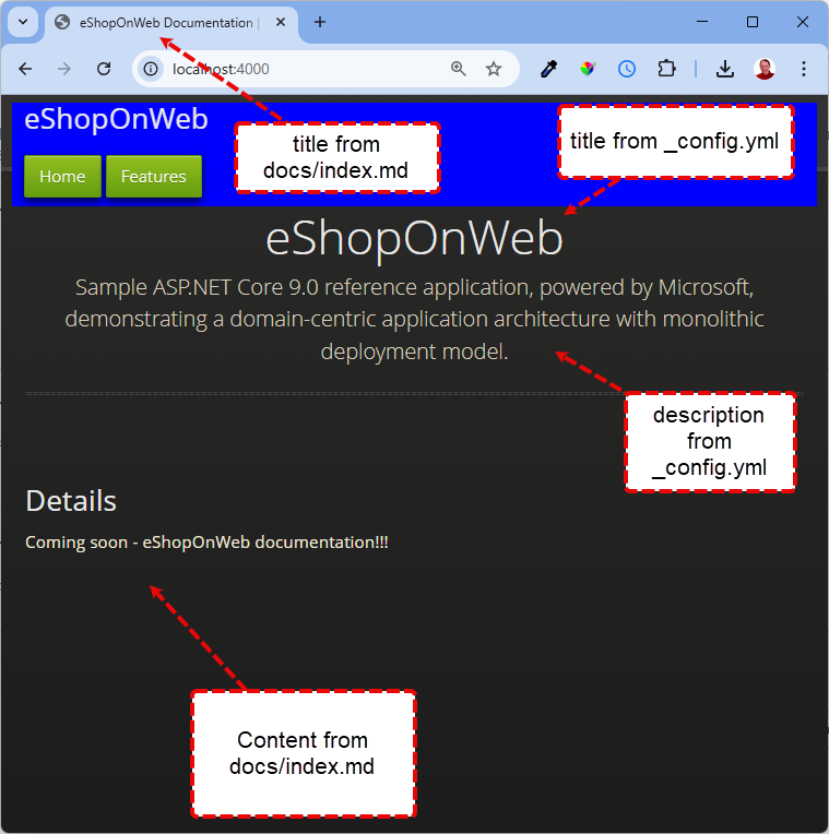 eShopOnWeb GitHub Pages home page