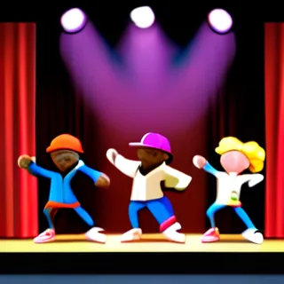 Dance troupe, dancing on stage, in claymation