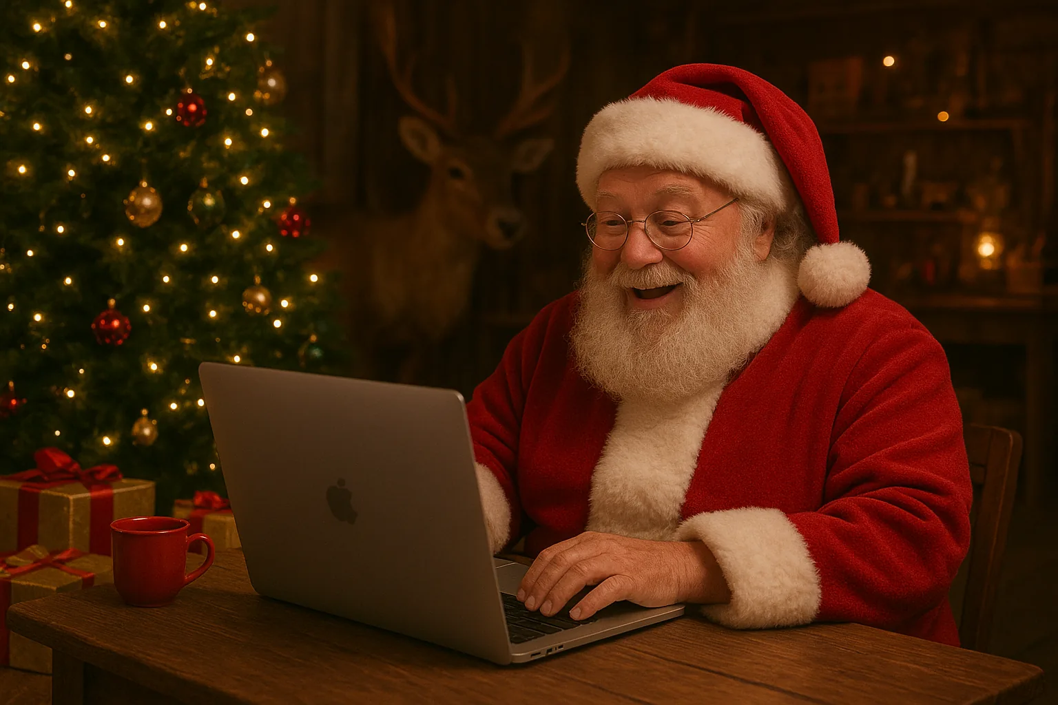 Santa spreading holiday cheer online