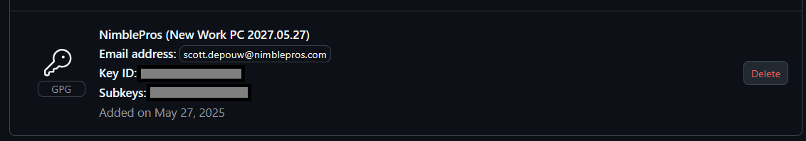Screenshot: New PC GPG Key on GitHub