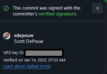 Screenshot: Verified Commit Details on GitHub